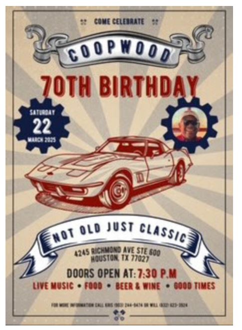 Coopwood 70th Birthday Celebration Mar 22 2025