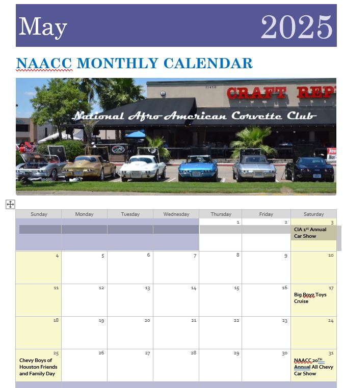 NAACC MONTHLY CALENDAR